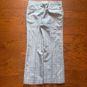 Vintage 70s Grey Plaid Trousers Mens 37x31 Straight Retro Checkered Dress Pants